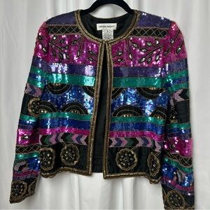 Nipon Night Sequin & Beaded Open Front Jacket Size Medium Glam Party